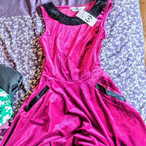 Orchid Bloom Purple Kurtroy with Black Collor Swing Dress Women's Size 4 - Picture 1 of 2